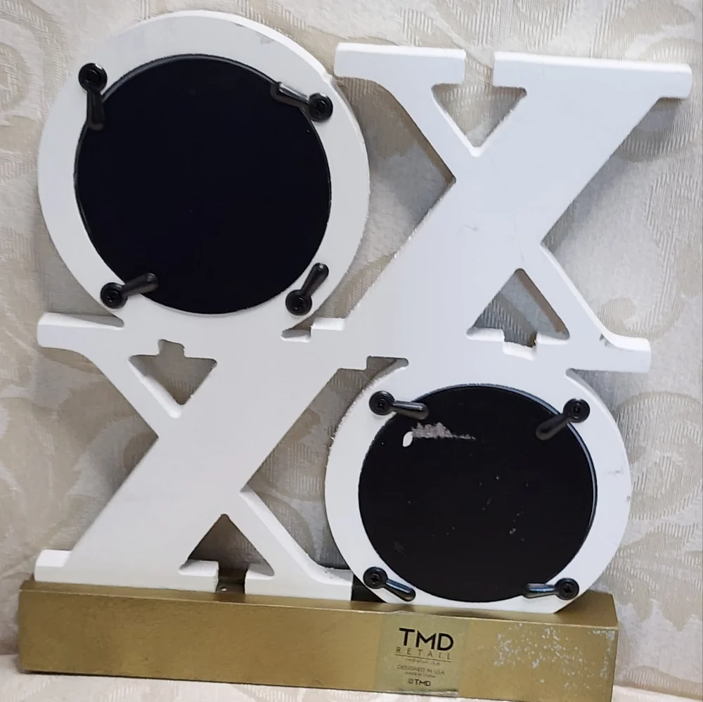 TMD RETAIL Gold & White XO Double Picture Frame Modern Home Accent NEW